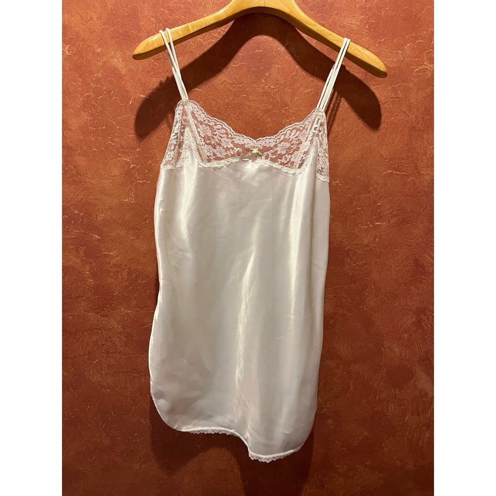 Vintage Victoria's Secret Ivory Satin Lace Chemise Slip Nightgown M NWT